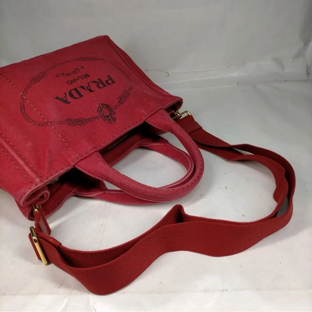 Prada Tote Bag Red Canvas - Picture 5 of 10